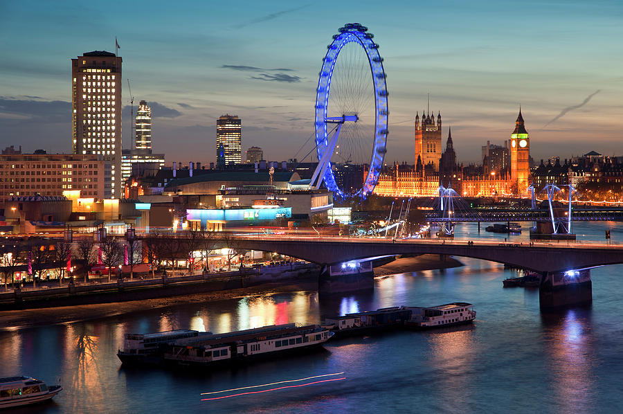Beautiful Landscape Image Of The London Skyline At Night Looking Photograph