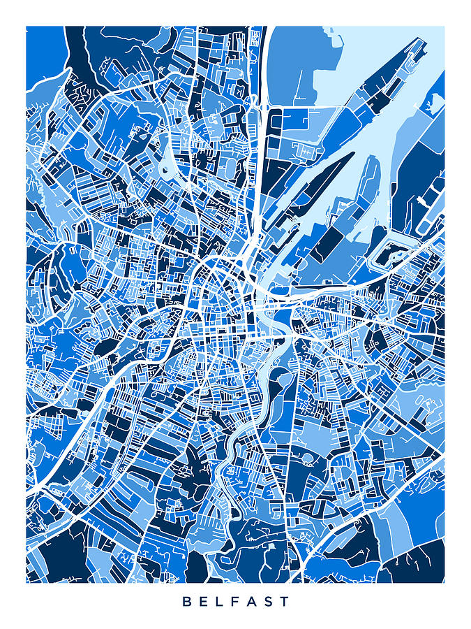 Belfast Northern Ireland City Map #8 Digital Art by Michael Tompsett