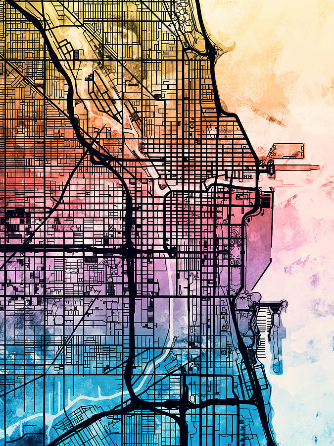 Chicago Digital Art - Chicago City Street Map by Michael Tompsett