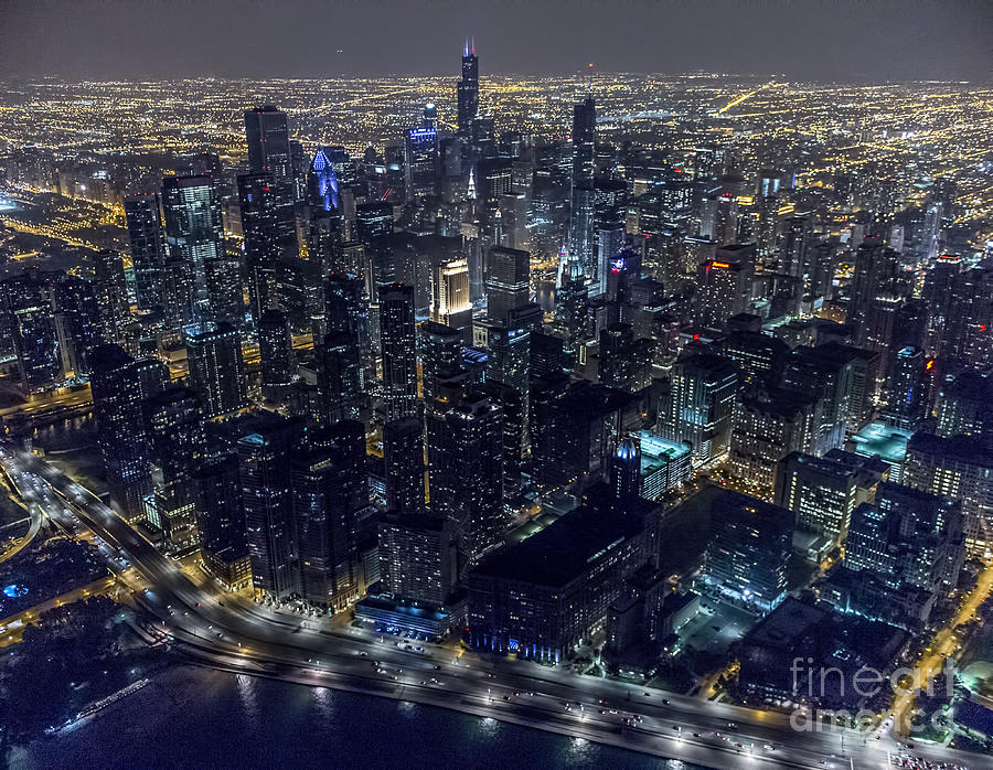 Chicago Night Skyline Aerial Photo #8 Photograph by David Oppenheimer