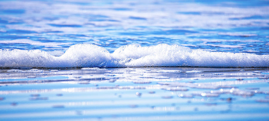 Close up view of beautiful blue ocean wave with white foam #8 Photograph by Alex Grichenko