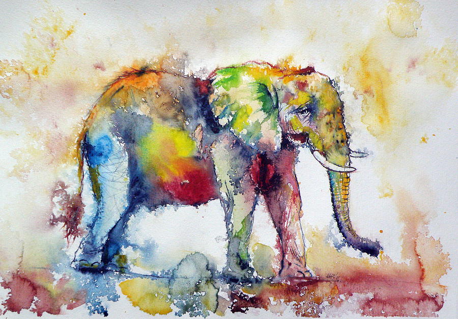 Big colorful elephant Painting by Kovacs Anna Brigitta