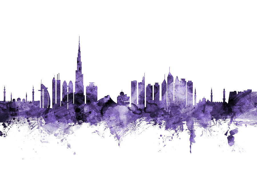 Skyline Digital Art - Dubai Skyline #8 by Michael Tompsett