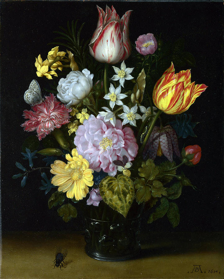 Flowers In A Glass Vase Painting
