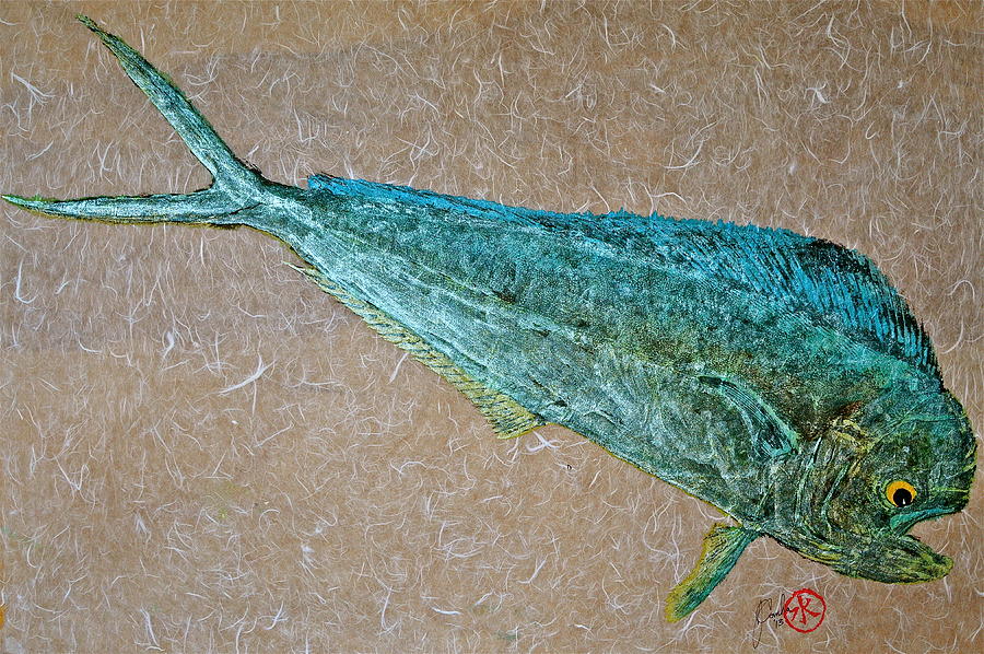 Gyotaku - Mahi Mahi - Dorado - Dolphinfish #8 Mixed Media by Jeffrey Canha