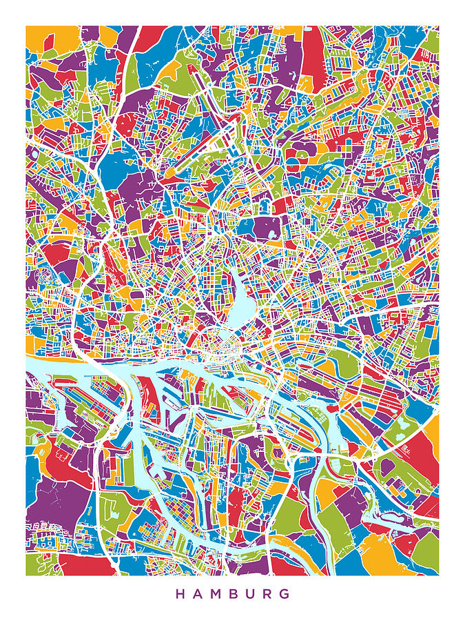 Abstract Digital Art - Hamburg Germany City Map #8 by Michael Tompsett