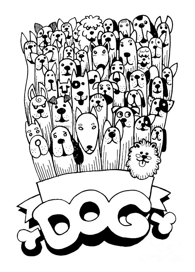 Abstract Digital Art - Hand drawn doodle Funny Dogs  Set #8 by Pakpong Pongatichat