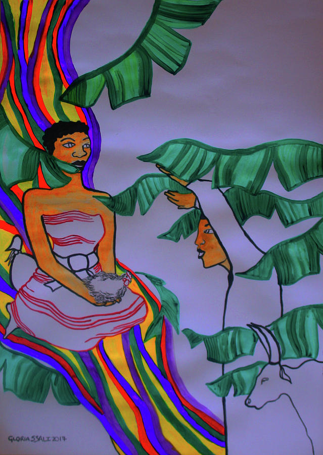 Kintu and Nambi a Ugandan Folktale #8 Painting by Gloria Ssali