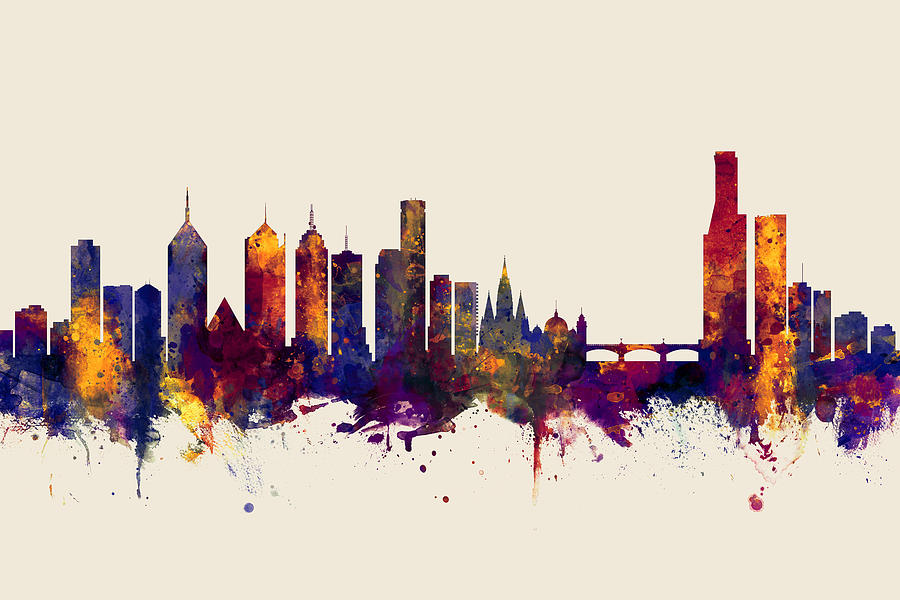 Skyline Digital Art - Melbourne Skyline #8 by Michael Tompsett