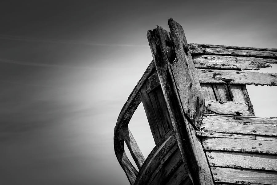 Old Abandoned Boat Landscape BW Photograph by Rick Deacon