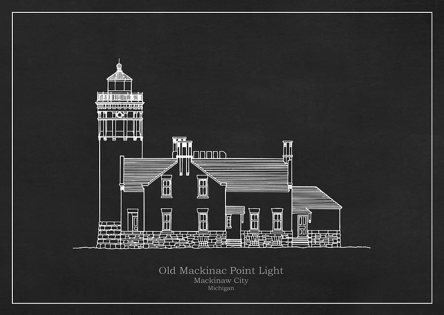 Architecture Drawing - Old Mackinac Point Lighthouse - Michigan - blueprint drawing #8 by SP JE Art