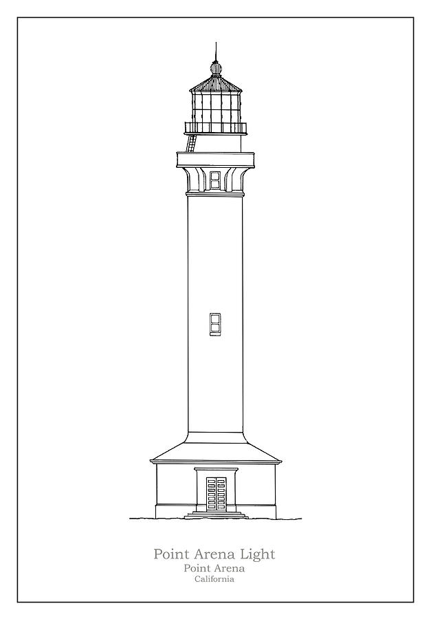 Architecture Drawing - Point Arena Lighthouse - California - blueprint drawing #8 by SP JE Art