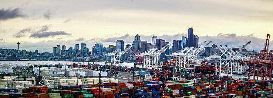 Port Of Seattle With Downtown Skyline Early Morning #8 Photograph by Alex Grichenko