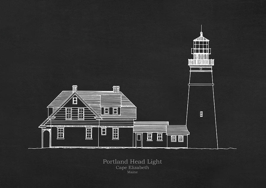 Portland Head Lighthouse - Maine - blueprint drawing Drawing by ...