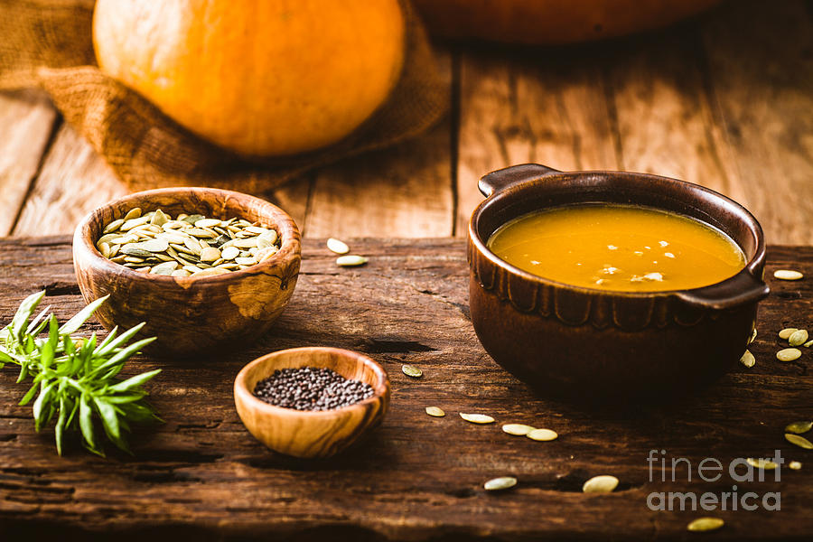 Bread Photograph - Pumpkin soup #8 by Mythja Photography