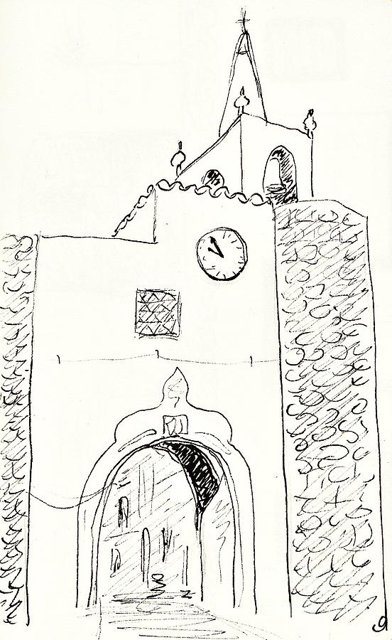 Town gate in Redondo Drawing by Chani Demuijlder
