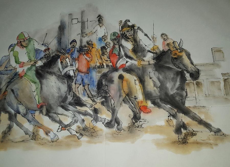 Siena and their Palio album #8 Painting by Debbi Saccomanno Chan