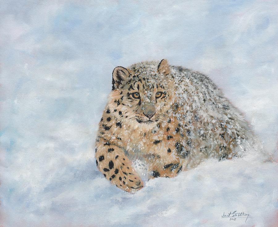 Leopard Painting - Snow Leopard #8 by David Stribbling