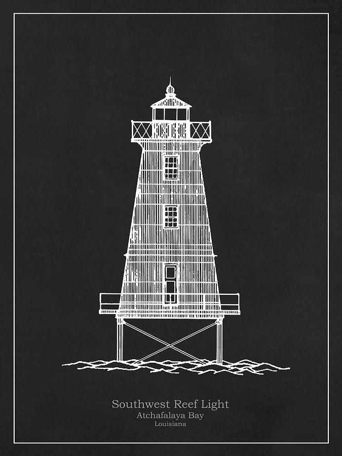 Architecture Drawing - Southwest Reef Lighthouse - Louisiana - blueprint drawing #8 by SP JE Art