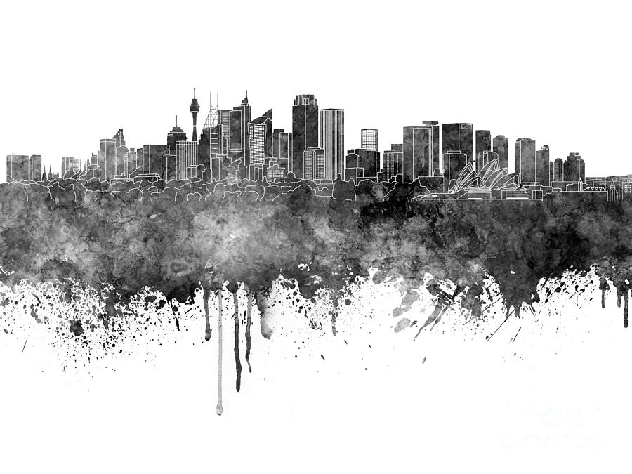 Sydney v2 skyline in watercolor background #9 Painting by Pablo Romero
