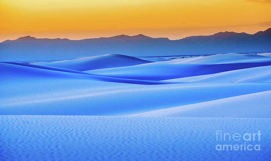 White Sands National Monument Photograph - Blue and Gold #1 by Jamie Pham