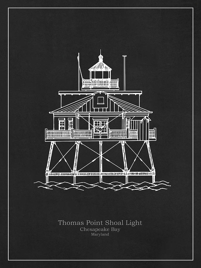 Architecture Drawing - Thomas Point Shoal Lighthouse - Maryland - blueprint drawing #8 by SP JE Art