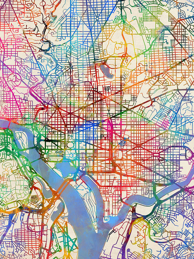 Washington D.c. Digital Art - Washington DC Street Map #8 by Michael Tompsett