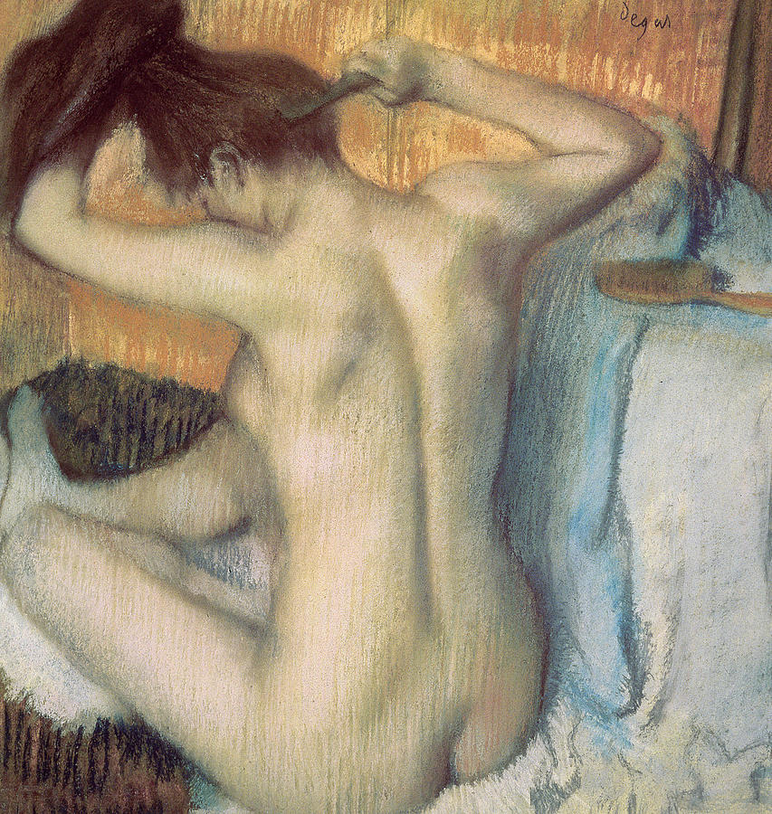 Woman combing her hair Painting by Edgar Degas