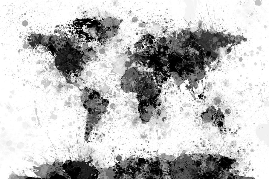 World Map Paint Splashes #8 Digital Art by Michael Tompsett