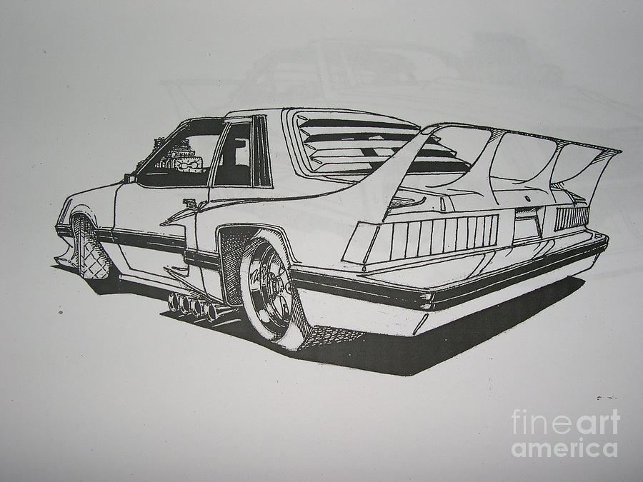 80s Mustang - Rear View Drawing by Jeff Schwerdtfeger