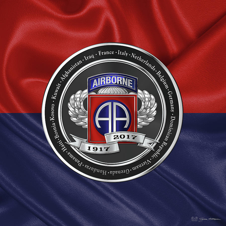 82nd Airborne Division 100th Anniversary Medallion over Division Colors Digital Art by Serge Averbukh