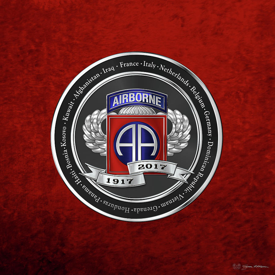 82nd Airborne Division 100th Anniversary Medallion over Red Velvet Digital Art by Serge Averbukh