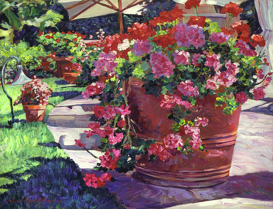 Garden Painting - Geranium Color Pot by David Lloyd Glover
