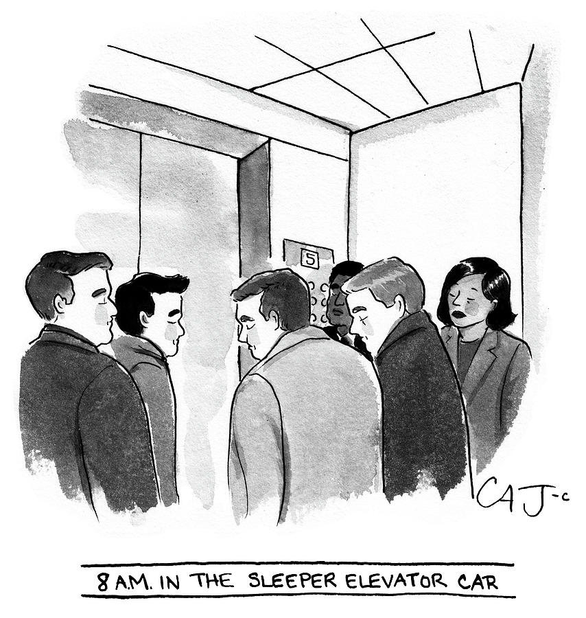 8AM In The Sleeper Elevator Car Drawing by Carolita Johnson