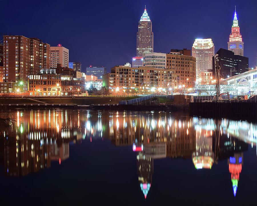8X10 Cleveland River Lights Photograph by Frozen in Time Fine Art Photography