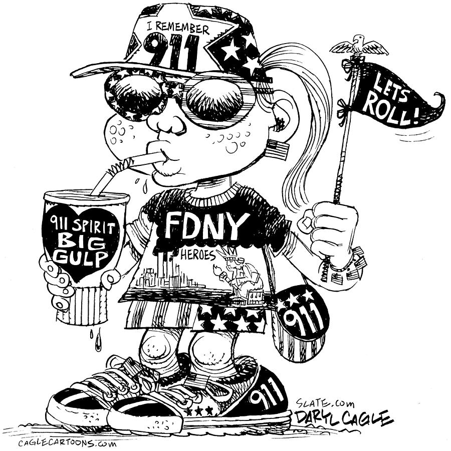 9-11 Drawing - 9/11 Commercialization by Daryl Cagle 9-11 Drawing - 9/11 Commercialization by Daryl Cagle