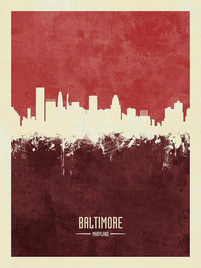 Baltimore Digital Art - Baltimore Maryland Skyline #9 by Michael Tompsett