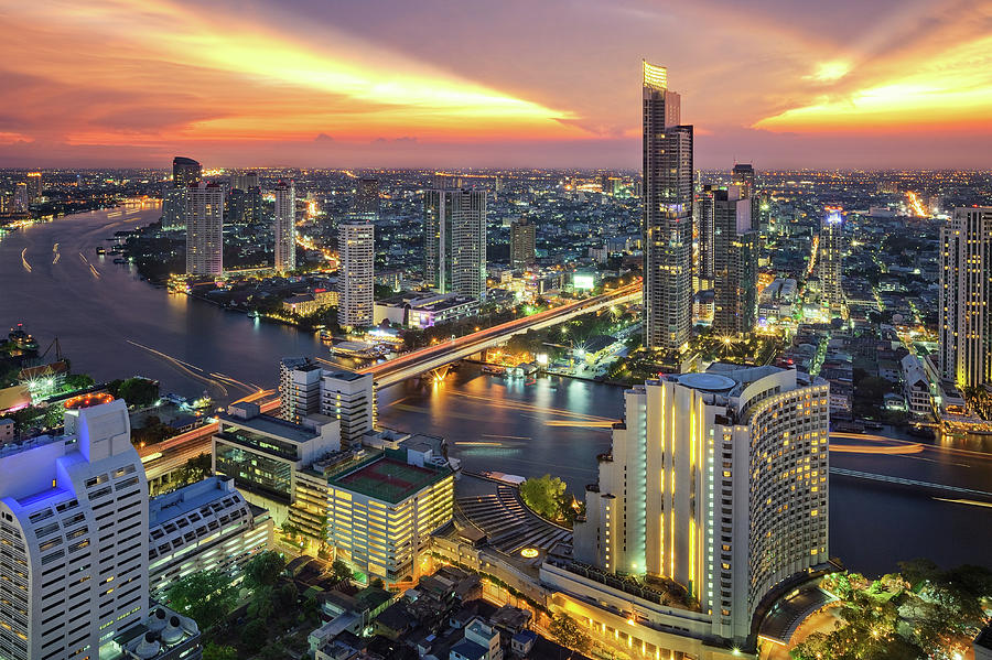 Bangkok city at sunset  #9 Photograph by Anek Suwannaphoom