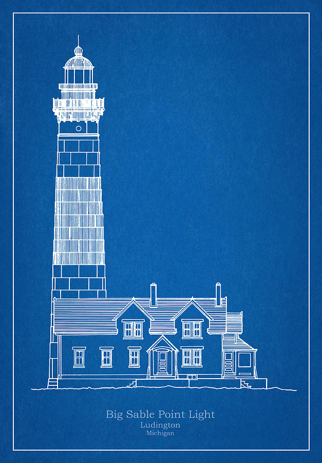 Architecture Drawing - Big Sable Point Light aka Grand Point Au Sable Lighthouse - Michigan #9 by SP JE Art