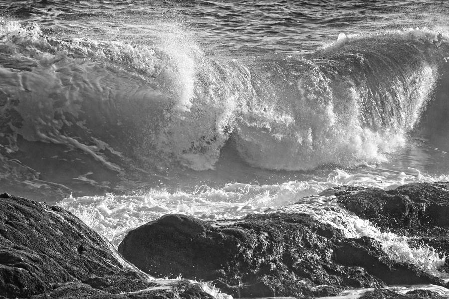 Black and White Large Waves Near Pemaquid Point On The Coast Of  #9 Photograph by Keith Webber Jr
