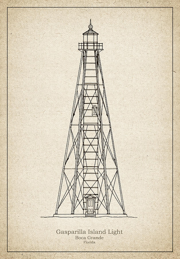 Boca Grande Lighthouse - Florida - blueprint drawing Drawing by ...