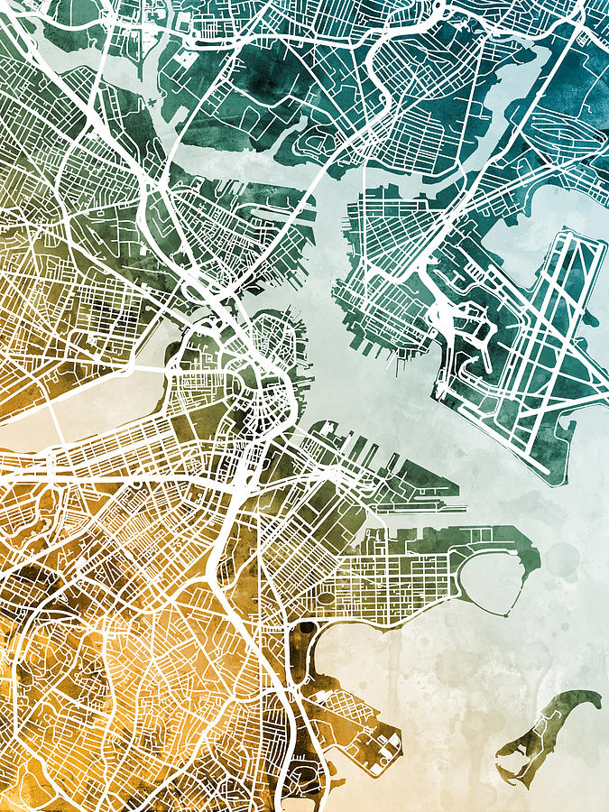 Boston Massachusetts Street Map #9 Digital Art by Michael Tompsett