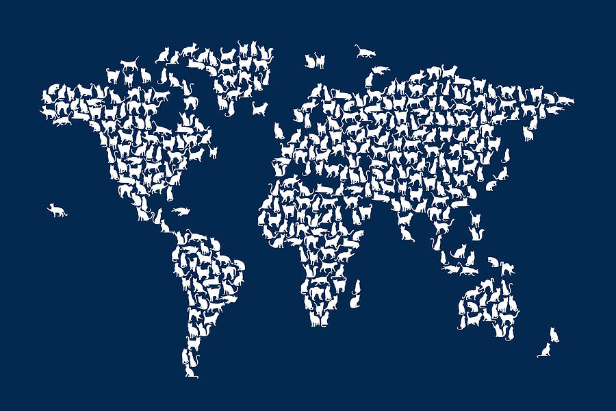 Cats Map of the World Map #9 Digital Art by Michael Tompsett