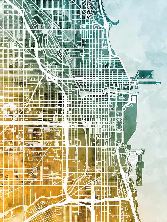Chicago City Street Map #9 Digital Art by Michael Tompsett