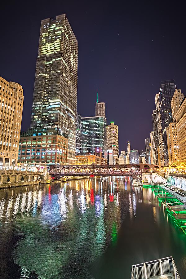 Chicago Illinois City Skyline At Night Time #9 Photograph by Alex Grichenko