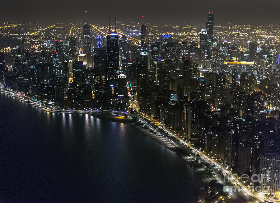 Chicago Night Skyline Aerial Photo #13 Photograph by David Oppenheimer