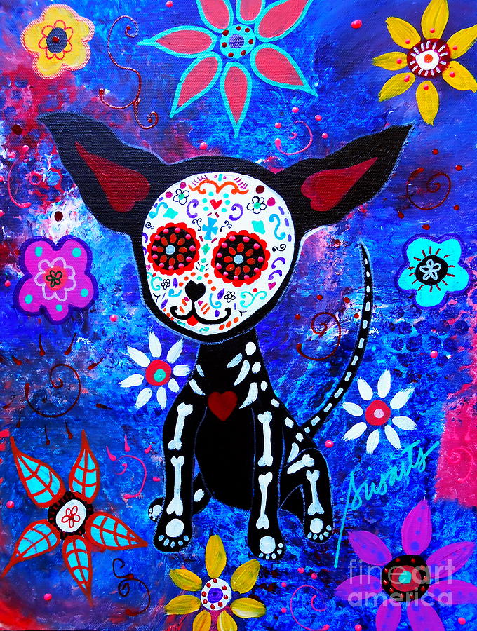 Chihuahua Dia De Los Muertos Painting
