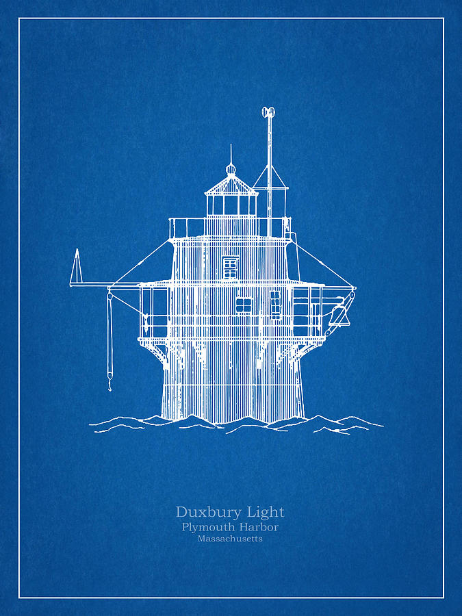 Architecture Drawing - Duxbury Lighthouse - Massachusetts - blueprint drawing #12 by SP JE Art