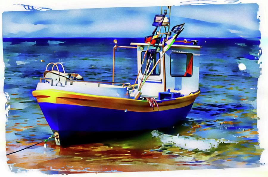 Fishing boat on beach Digital Art by Robert Chlopas - Fine Art America