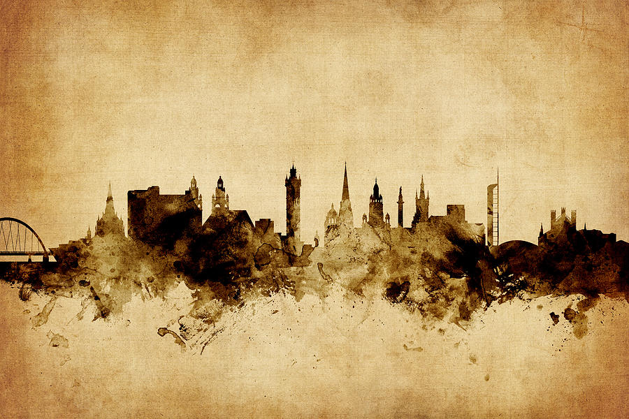 City Digital Art - Glasgow Scotland Skyline #9 by Michael Tompsett